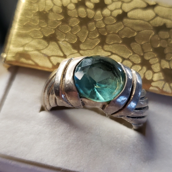 Blue Topaz & Sterling Silver Jewelry - 3 Carat Blue Topaz Vintage Ring